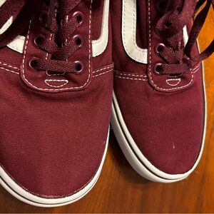 Burgundy Men’s Vans Canvas Sneakers with White Accents